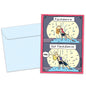 Front view of a Birthday greeting card and matching envelope featuring a cartoon illustration of a woman experiencing a hot flash under the rain with a message.