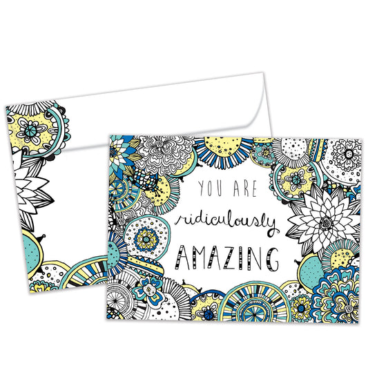 Front view of a Birthday greeting card and matching envelope featuring the message "You are ridiculously amazing."