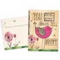 Front view of a Birthday greeting card and matching envelope featuring a happy bird and a cheerful message.
