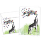 Front view of a Birthday greeting card featuring a wolf howling butterflies, with a matching envelope.