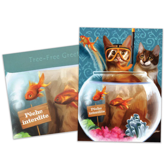 Carte bonne fête Chat a la Peche