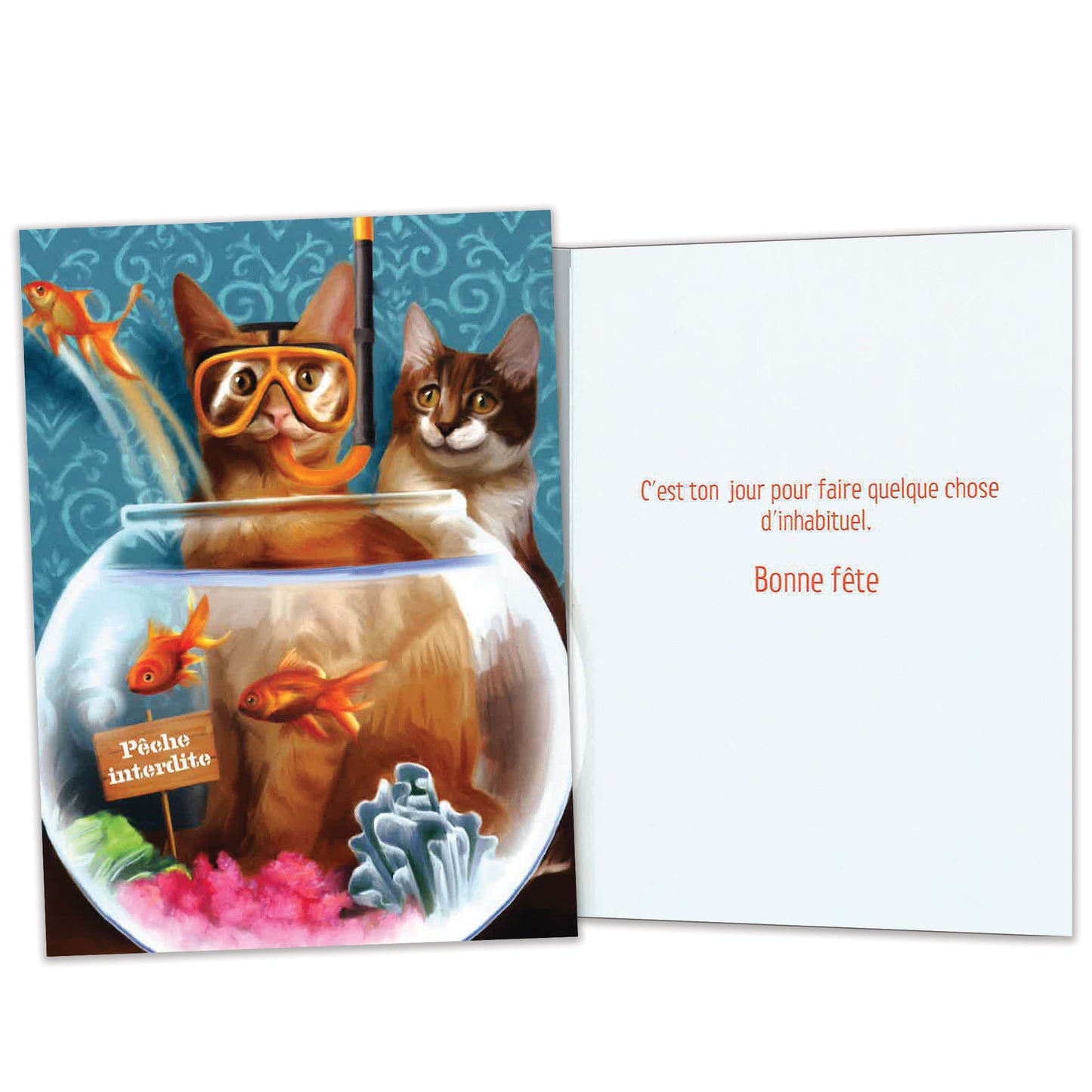 Carte bonne fête Chat a la Peche