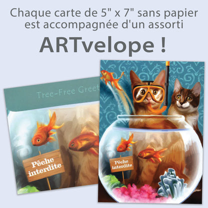 Carte bonne fête Chat a la Peche